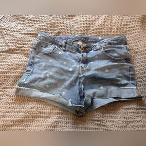 Cat and Jack - Light Blue Denim Shorts with Heart Pattern- girls 14/16
